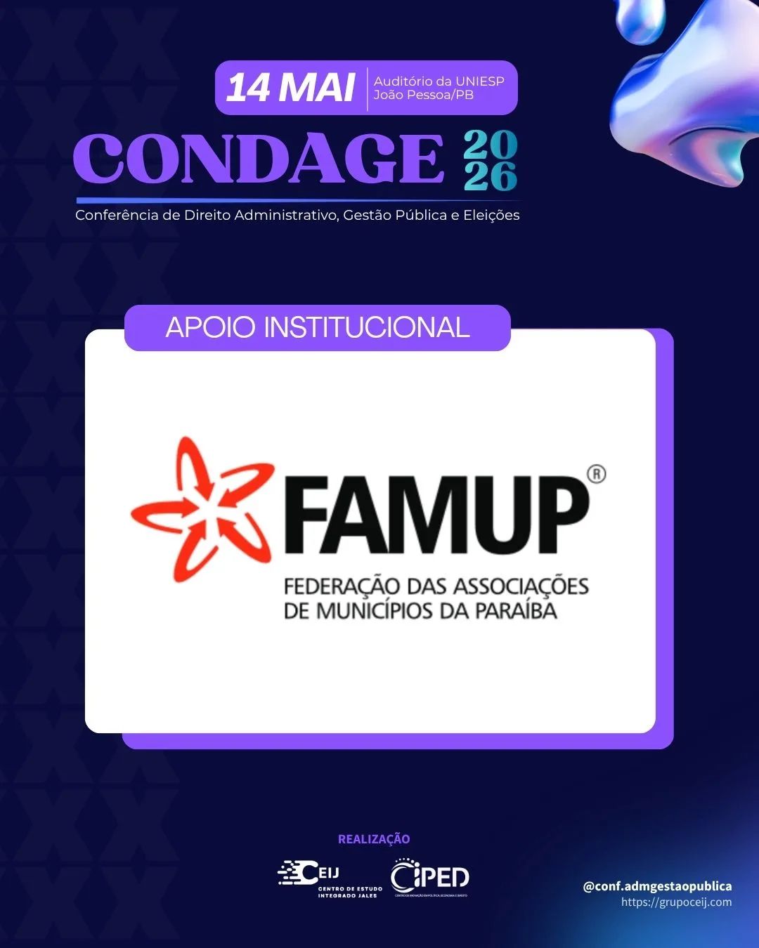 A FAMUP chega como apoio institucional fortalecendo ainda mais o CONDAGE 2026.