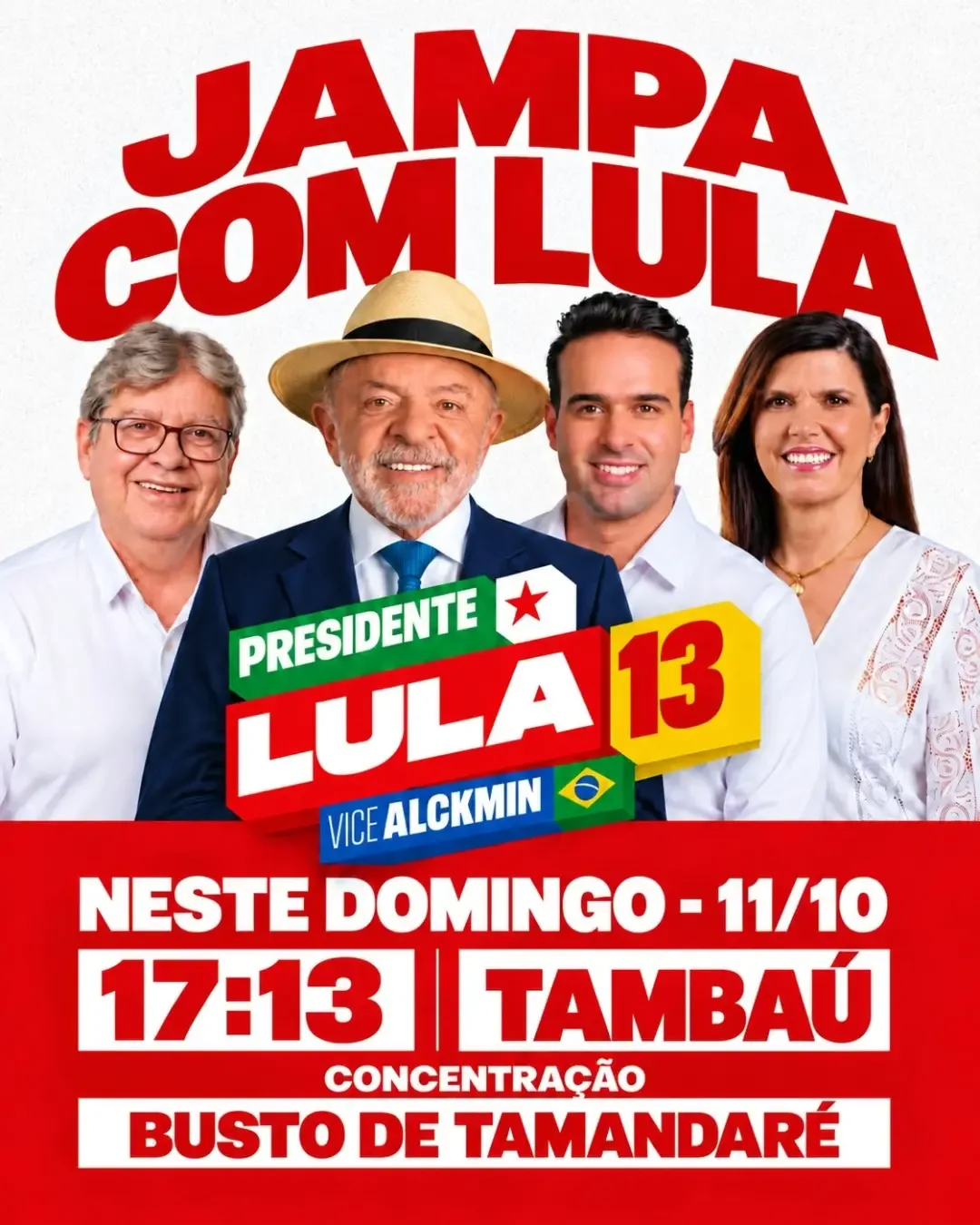 Ato em apoio à reeleição de Lula acontece neste domingo em João Pessoa