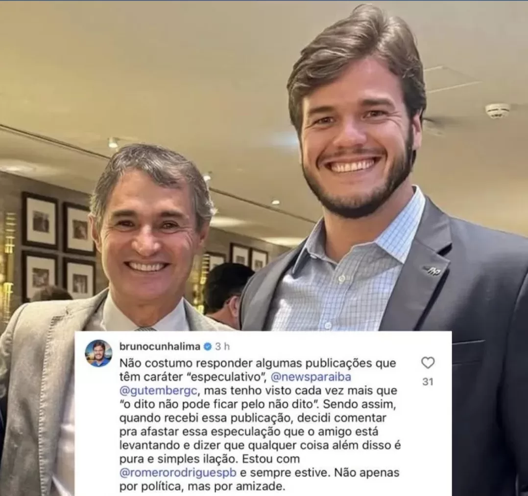 Em comentário nas redes sociais, Bruno reafirma apoio a Romero Rodrigues para Deputado Federal