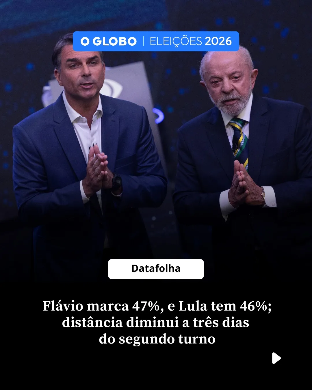 Flávio marca 47%, e Lula tem 46%; distância diminui a três dias do segundo turno
