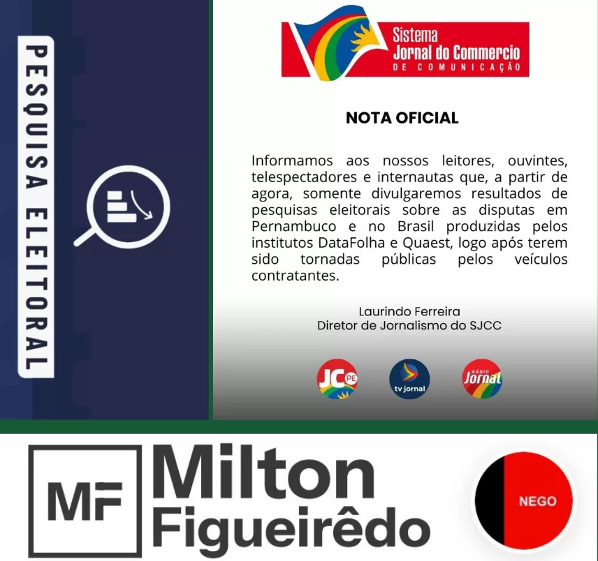 Informe importante aos leitores: Blog do Milton Figueiredo adota nova diretriz e deixa de divulgar pesquisas eleitorais na Paraíba, credibilidade dos veículos de comunicação também é colocada em xeque