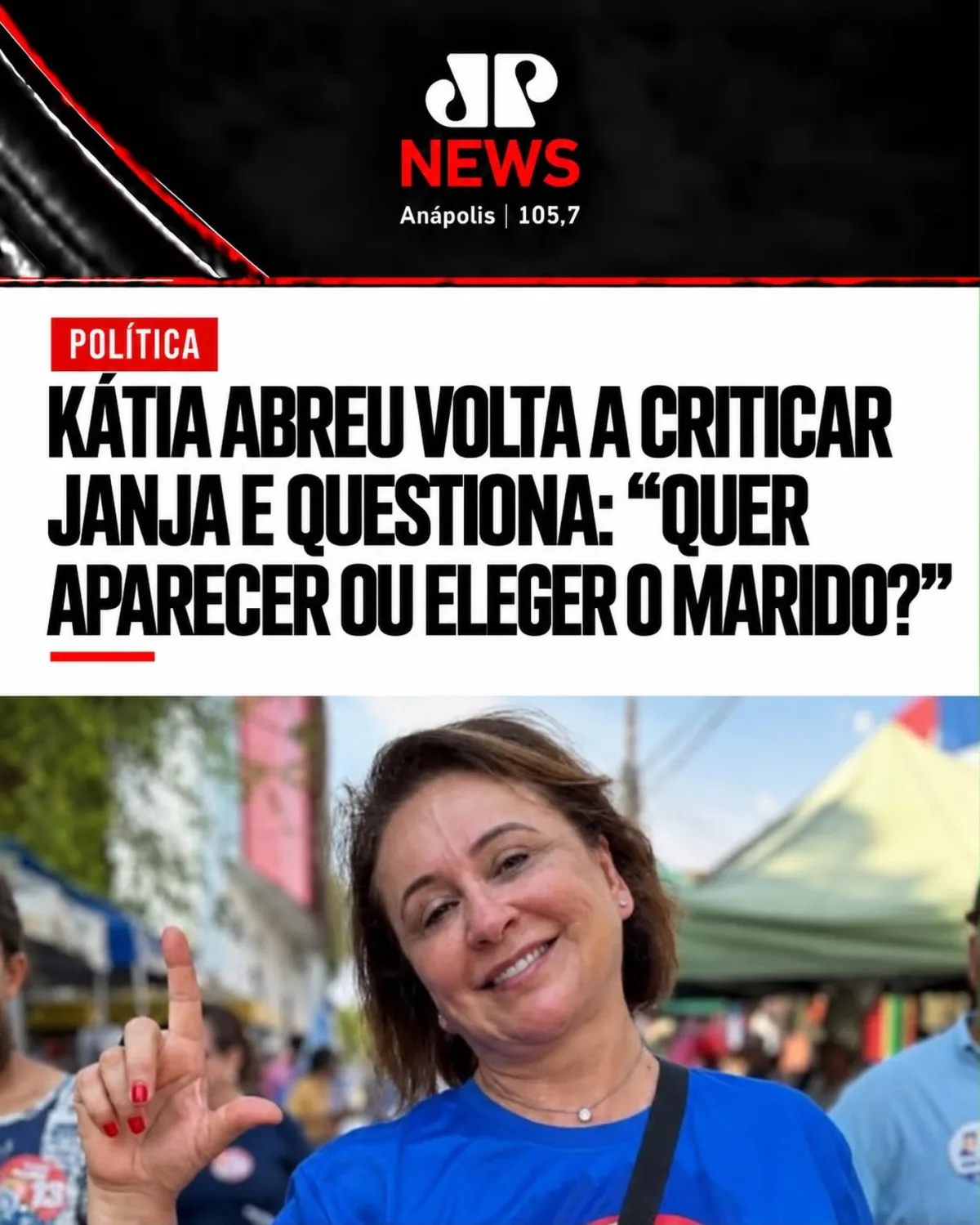 kátia Abreu volta a criticar Janja e questiona: "quer aparecer ou eleger o marido?"
