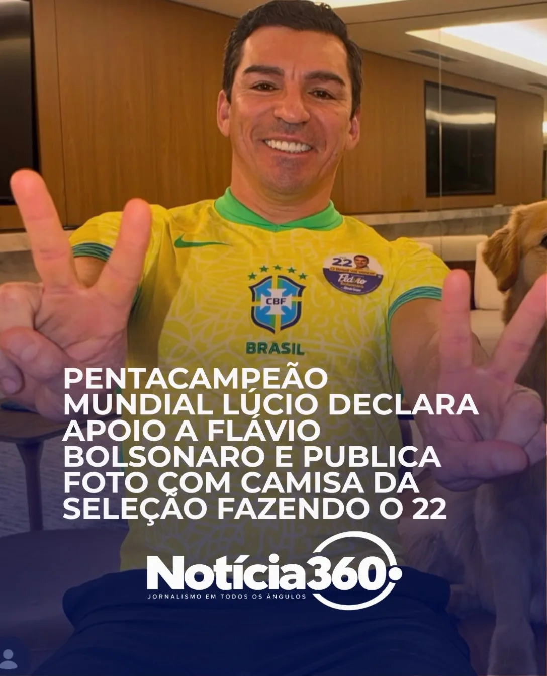 Pentacampeão mundial Lúcio declara apoio a Flávio Bolsonaro e publica foto com a camisa da seleção fazendo o 22