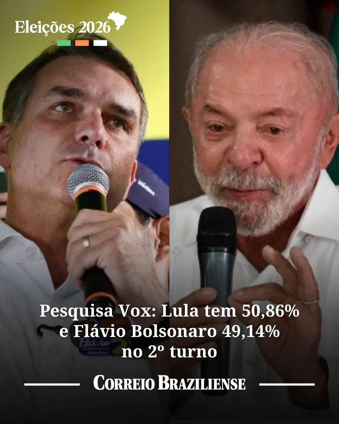 PESQUISA VOX  Lula tem 50,86% e Flávio Bolsonaro 49,14% no 2° turno