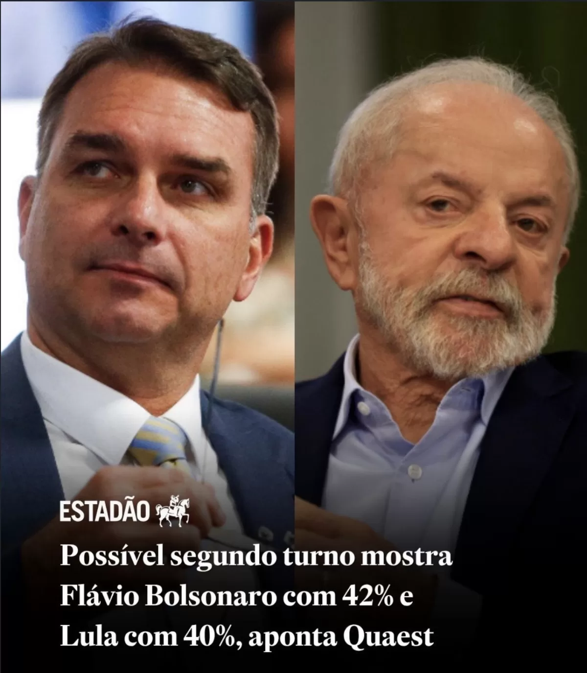 POSSÍVEL SEGUNDO TURNO MOSTRA FLÁVIO BOLSONARO COM 42% E LULA COM 40%, APONTA QUAEST