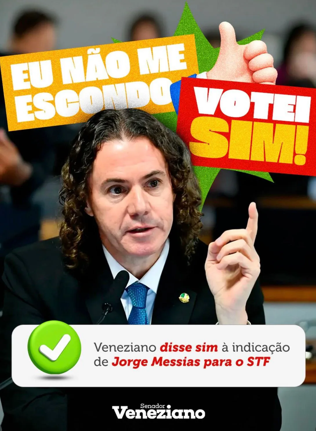 Veneziano reafirma voto dado a favor de Jorge Messias para o STF e destaca coerência política