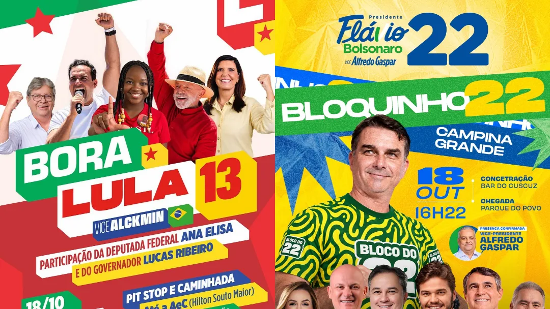 Apoiadores de Lula e Flávio realizam atos de campanha neste domingo na Paraíba
