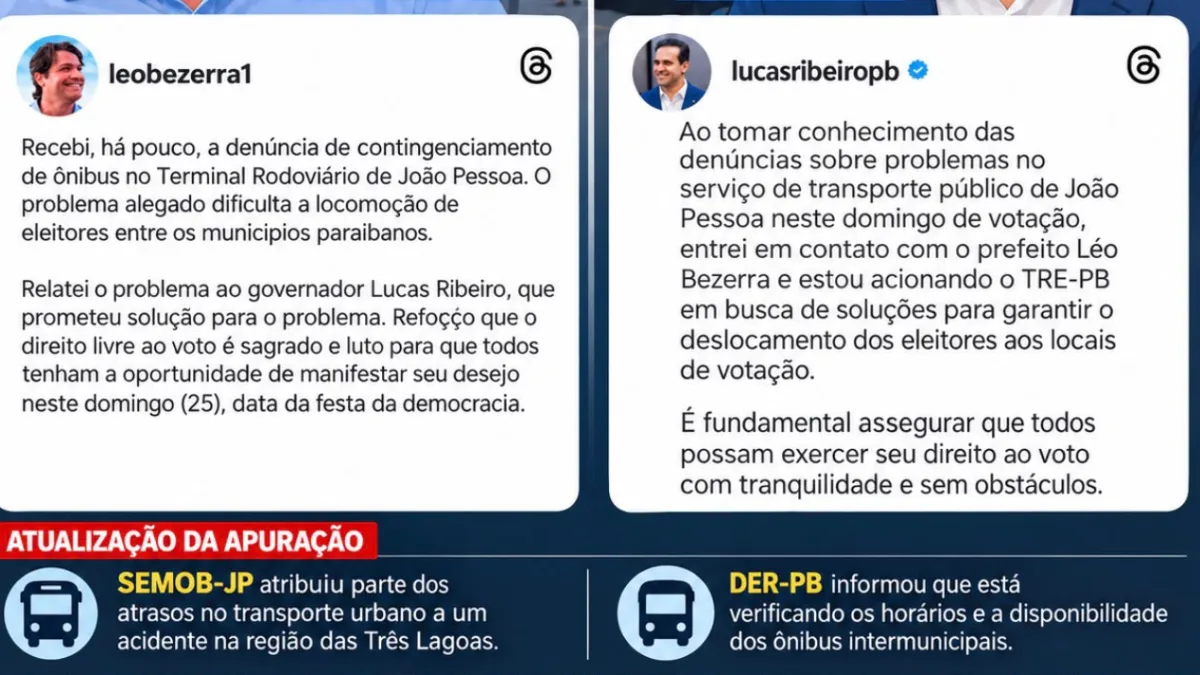 FALTA DE ÔNIBUS NO DIA DA ELEIÇÃO PROVOCA TROCA DE NOTAS ENTRE LUCAS RIBEIRO E LÉO BEZERRA NA PARAÍBA