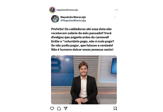 Denúncia em suas redes sociais