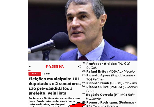 REVISTA EXAME - ROMERO Rodrigues SERÁ CANDIDATO A PREFEITO DE CAMPINA: Mídia NACIONAL traz matéria considerando RR candidato pelo PODEMOS