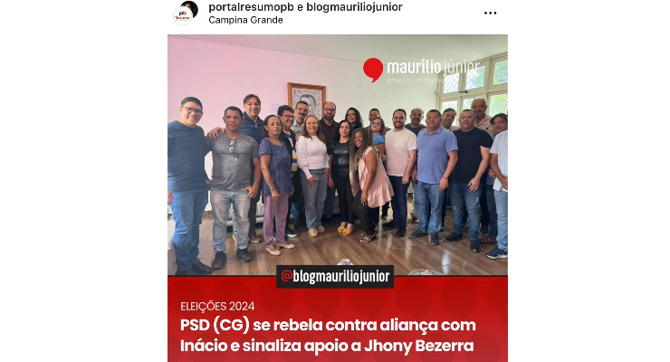 PSD/CG se rebela contra aliança com Inácio e sinaliza apoio a Jhony — Blog do Maurílio Júnior