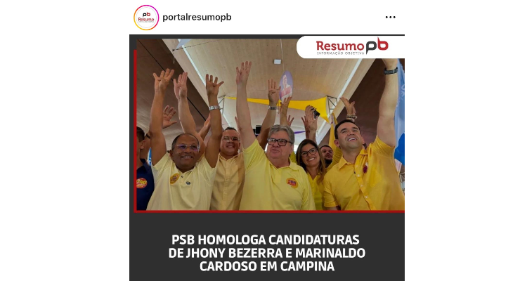PSB HOMOLOGA CANDIDATURAS DE JHONY BEZERRA E MARINALDO CARDOSO EM CAMPINA — Resumo PB