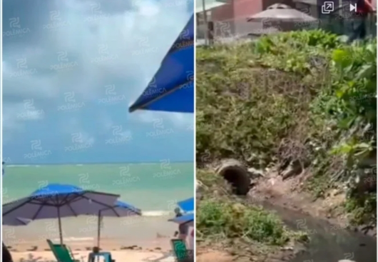 Água escura com aspecto de esgoto chama atenção na faixa de areia da praia do Bessa, em João Pessoa