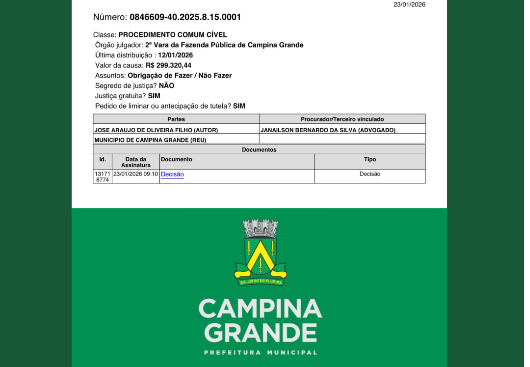 URGENTE - UMA DAS MAIORES VERGONHAS DA HISTÓRIA DA CIDADE: VEJA O DOCUMENTO DA JUSTIÇA COM A SENTENÇA DO DESPEJO DA SECRETARIA DE ADMINISTRAÇÃO DA PREFEITURA DE CAMPINA GRANDE