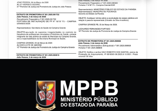 MINISTÉRIO PÚBLICO INVESTIGA POSSÍVEIS IRREGULARIDADES EM FREQUÊNCIA DE PROFISSIONAIS NA POLICLÍNICA DO CATOLÉ, EM CAMPINA GRANDE
