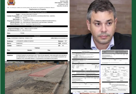 DENÚNCIA: MAIS UMA Obra de quase R$ 2,3 milhões da gestão de André Coutinho em Cabedelo que não avança e já teria recebido mais de R$ 1,7 milhão